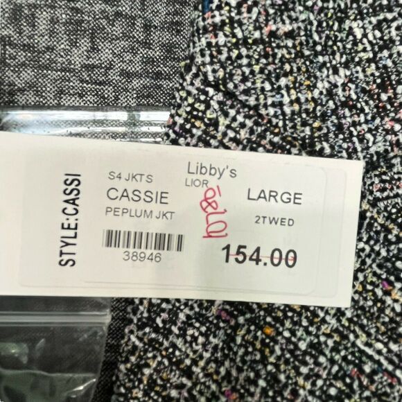 Lior Peplum Jacket Womens Black White Cassie Rainbow Tweed 3/4 Sleeve Size L NWT - Picture 6 of 16